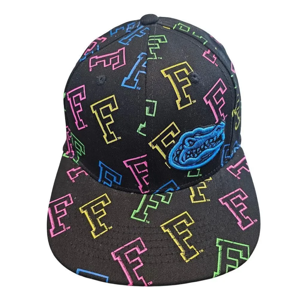 Vintage University of Florida Gators Fitted Flat Bill Hat Black Colorful Retro